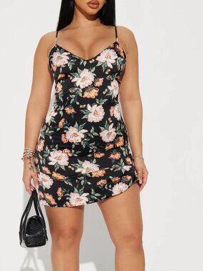 Black Tie Floral Mini Dress